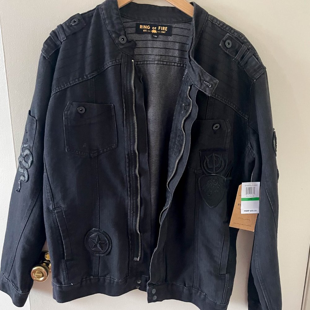 New Ring of Fire Black Cool Jacket with Multiple Cool Embroidery